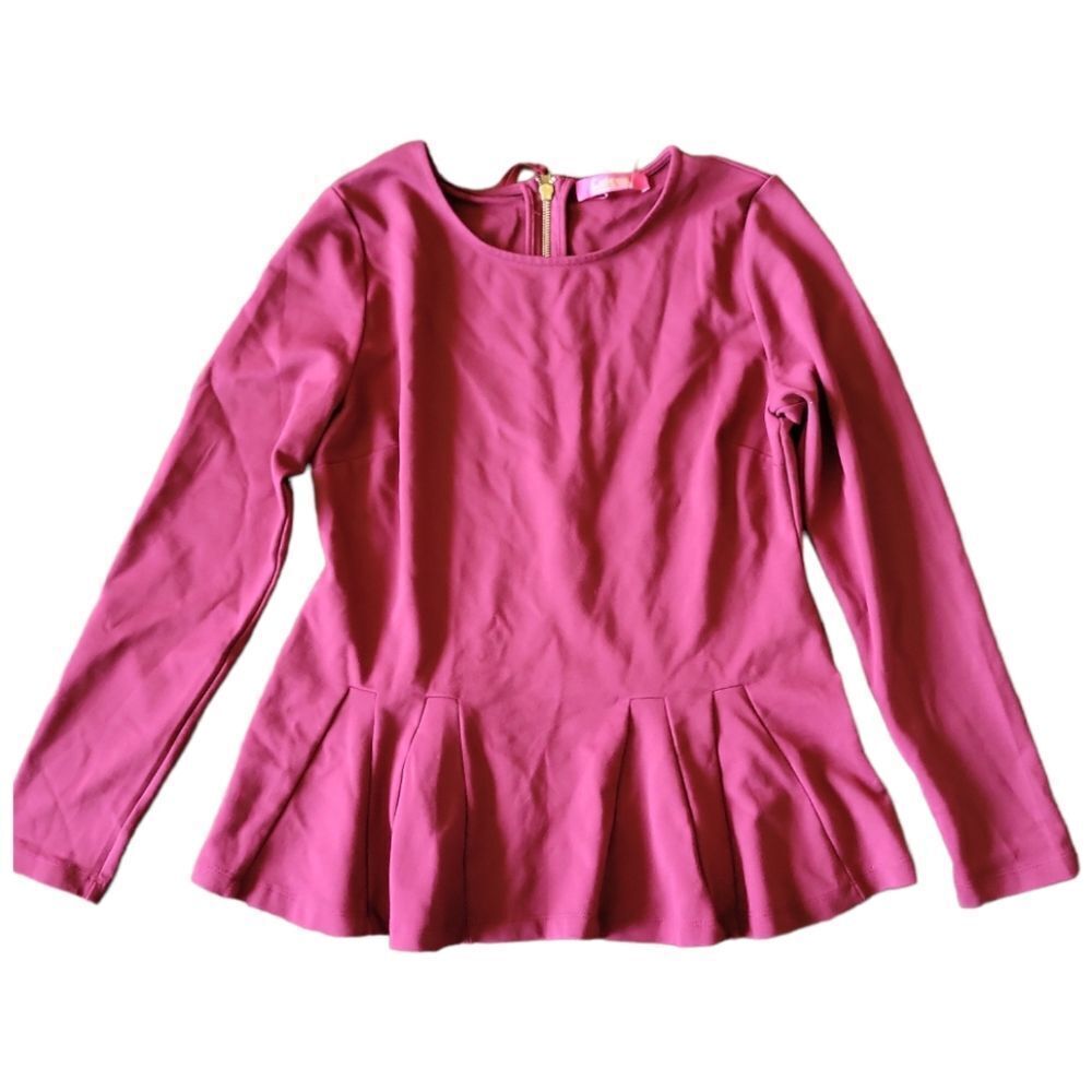 Catherine Malandrino Wine Colored Long Sleeve Fitted Knit Peplum Top Siz…